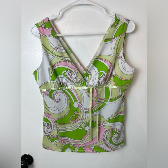 Vintage Y2K Babydoll retro pattern green & pink top size L #1524 - Picture 1 of 5
